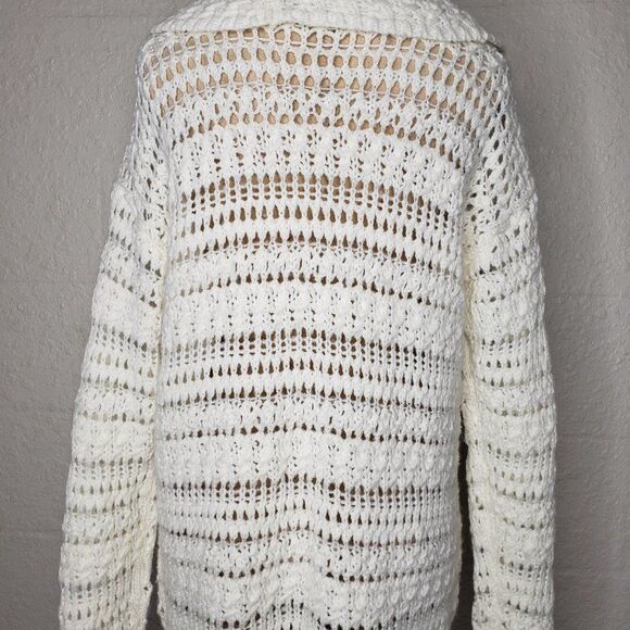DKNY Cream Open Knit Cowl Neck Wool Sweater Size M - Picture 12 of 16